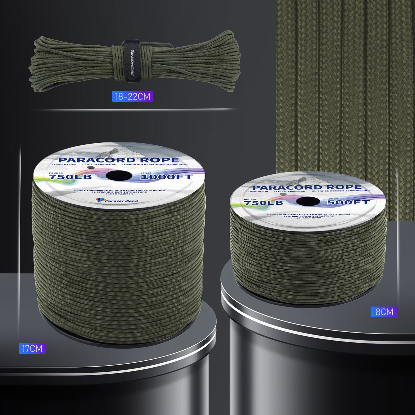 Paracordland-750LB Reflective Rope 4mm – Available in 100ft/500ft/1000ft Lengths – 9-Strand Parachute Cord Spool, Heavy-Duty Survival Rope for Outdoor Gear, Bracelet Making, Camping, Hiking & Fishing