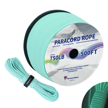 Paracordland-750LB Reflective Rope 4mm – Available in 100ft/500ft/1000ft Lengths – 9-Strand Parachute Cord Spool, Heavy-Duty Survival Rope for Outdoor Gear, Bracelet Making, Camping, Hiking & Fishing