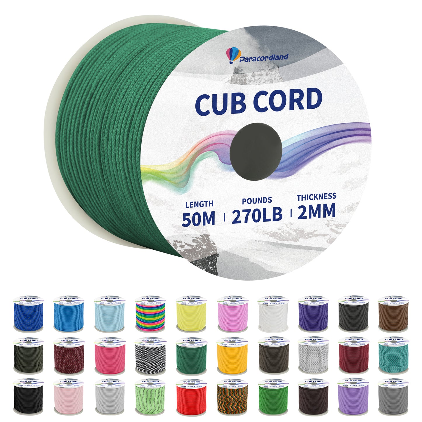 Paracordland-270LB Paracord Rope-50m-Micro 2mm-Utility Cord Thin Braided Best for Military & Camping Survival Chain Bracelet DIY Projects Fishing Lanyards