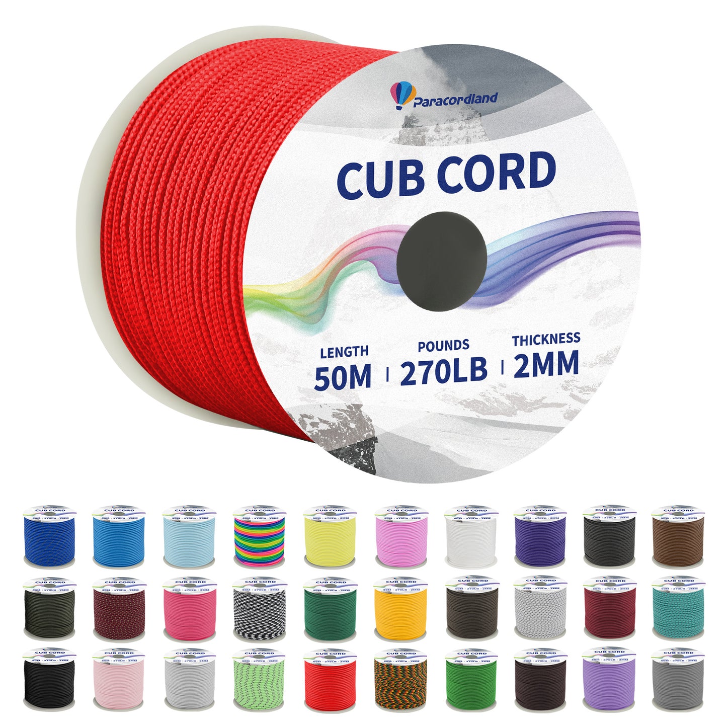 Paracordland-270LB Paracord Rope-50m-Micro 2mm-Utility Cord Thin Braided Best for Military & Camping Survival Chain Bracelet DIY Projects Fishing Lanyards