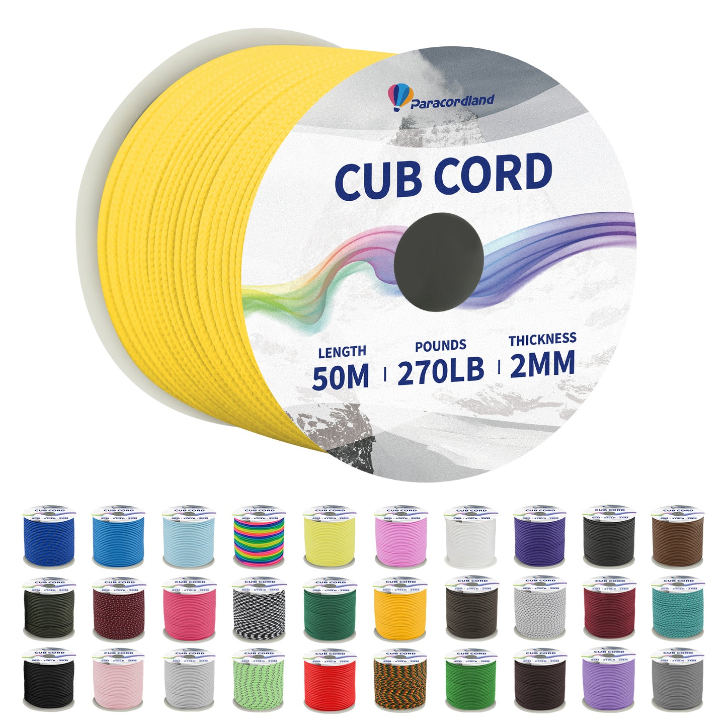 Paracordland-270LB Paracord Rope-50m-Micro 2mm-Utility Cord Thin Braided Best for Military & Camping Survival Chain Bracelet DIY Projects Fishing Lanyards