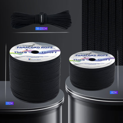 Paracordland-750LB Reflective Rope 4mm – Available in 100ft/500ft/1000ft Lengths – 9-Strand Parachute Cord Spool, Heavy-Duty Survival Rope for Outdoor Gear, Bracelet Making, Camping, Hiking & Fishing