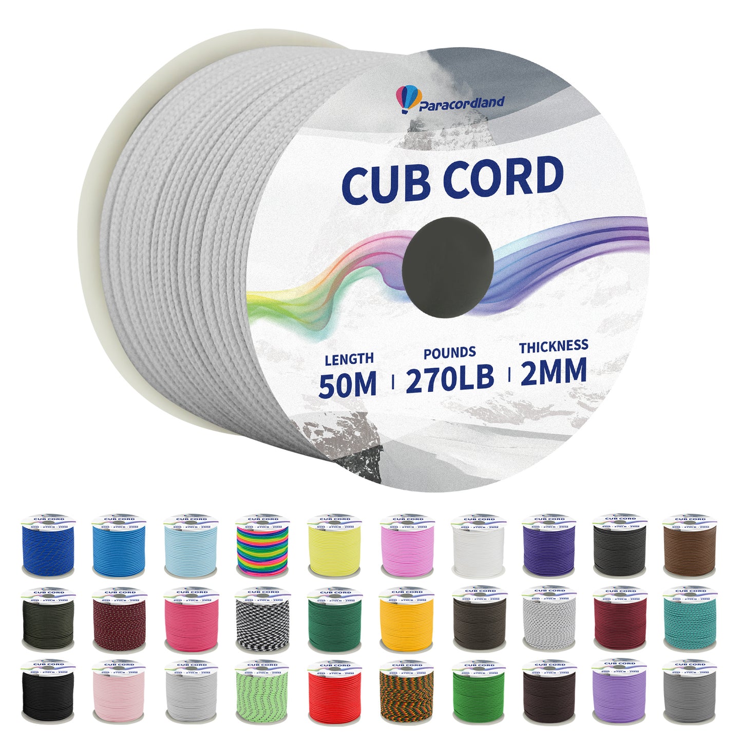 Paracordland-270LB Paracord Rope-50m-Micro 2mm-Utility Cord Thin Braided Best for Military & Camping Survival Chain Bracelet DIY Projects Fishing Lanyards