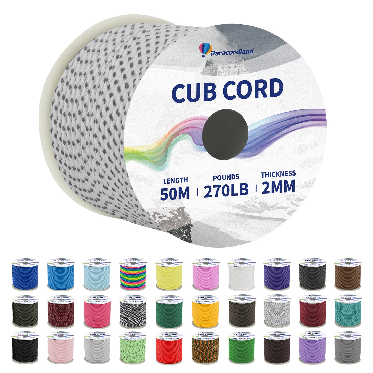 Paracordland-270LB Paracord Rope-50m-Micro 2mm-Utility Cord Thin Braided Best for Military & Camping Survival Chain Bracelet DIY Projects Fishing Lanyards