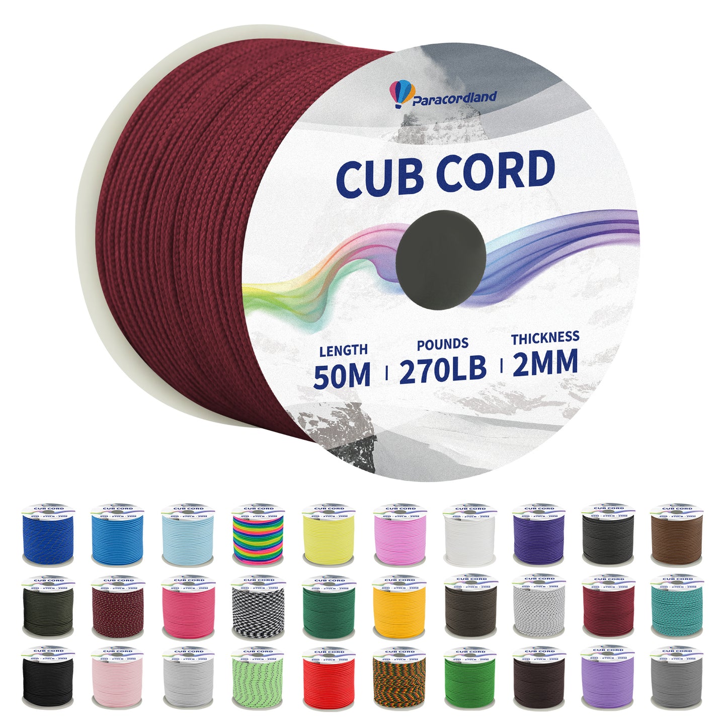 Paracordland-270LB Paracord Rope-50m-Micro 2mm-Utility Cord Thin Braided Best for Military & Camping Survival Chain Bracelet DIY Projects Fishing Lanyards