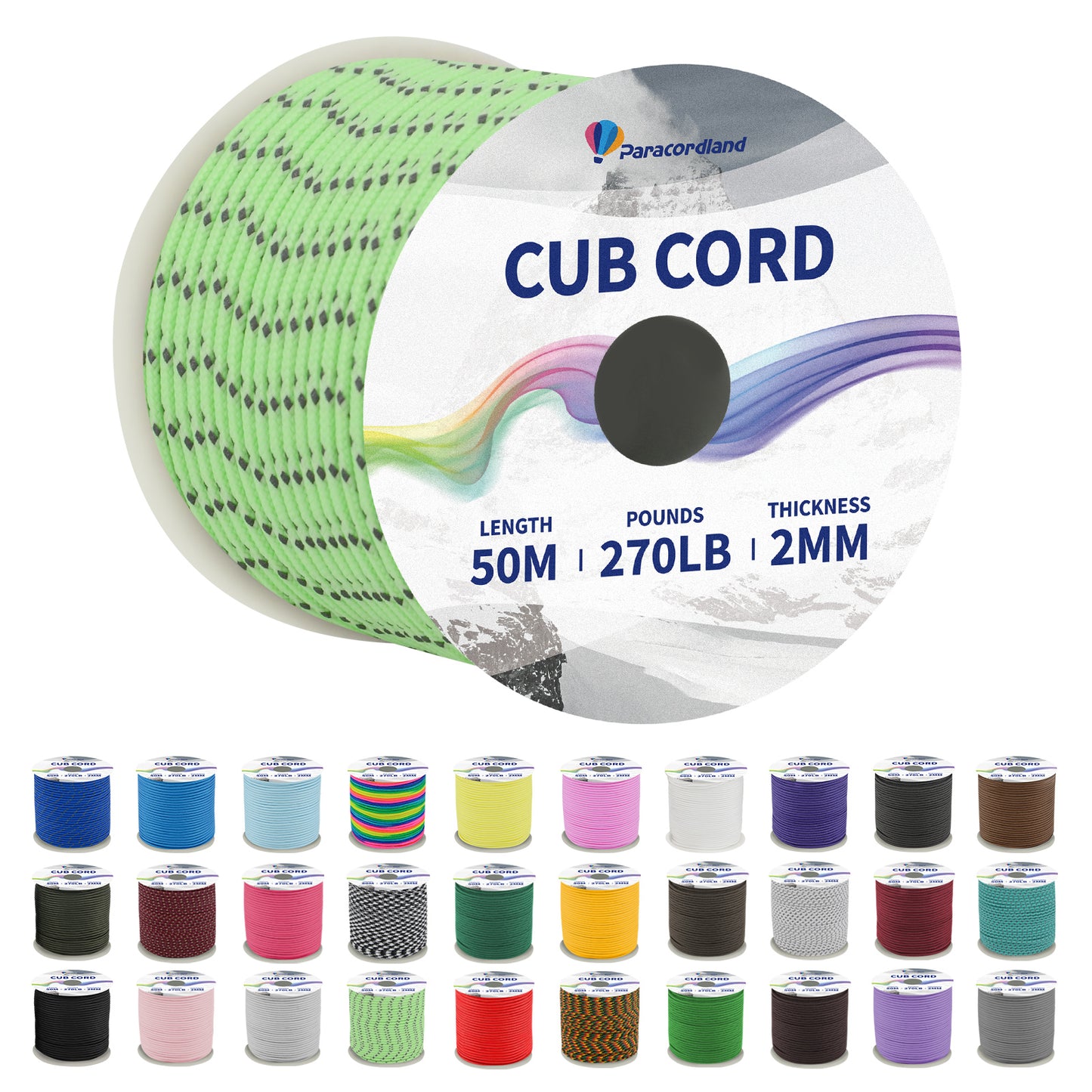 Paracordland-270LB Paracord Rope-50m-Micro 2mm-Utility Cord Thin Braided Best for Military & Camping Survival Chain Bracelet DIY Projects Fishing Lanyards