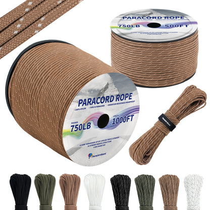 Paracordland-750LB Reflective Rope 4mm – Available in 100ft/500ft/1000ft Lengths – 9-Strand Parachute Cord Spool, Heavy-Duty Survival Rope for Outdoor Gear, Bracelet Making, Camping, Hiking & Fishing
