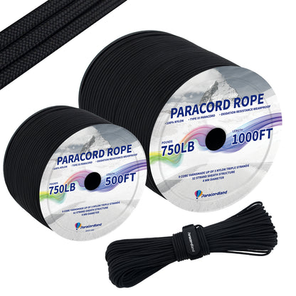 Paracordland-750LB Reflective Rope 4mm – Available in 100ft/500ft/1000ft Lengths – 9-Strand Parachute Cord Spool, Heavy-Duty Survival Rope for Outdoor Gear, Bracelet Making, Camping, Hiking & Fishing