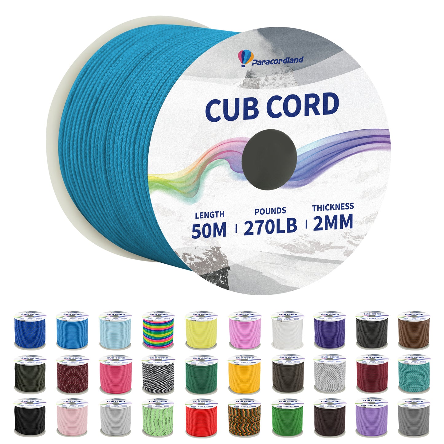 Paracordland-270LB Paracord Rope-50m-Micro 2mm-Utility Cord Thin Braided Best for Military & Camping Survival Chain Bracelet DIY Projects Fishing Lanyards