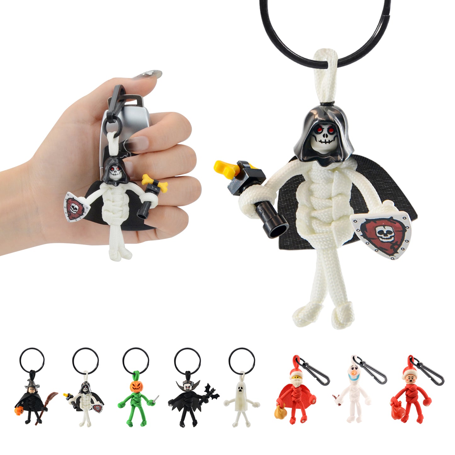 Keychain for Motorcycle, Scooter, Car, Backpack, Spooky Customize Halloween Presents Christmas Keychain Gift, Cute Cartoon Xmas Key Chain with Clip, 3D Santa Claus Snowman Xmas Gift