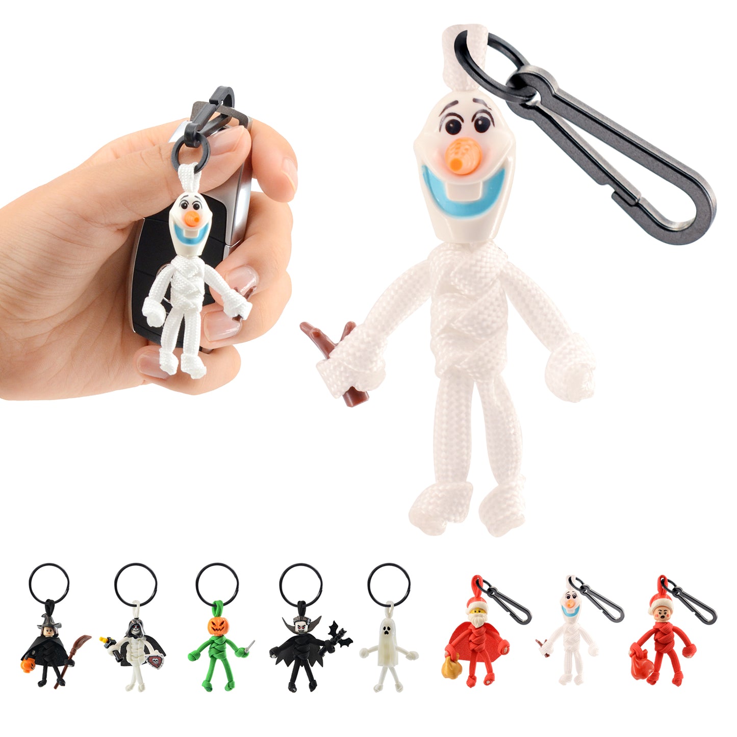 Keychain for Motorcycle, Scooter, Car, Backpack, Spooky Customize Halloween Presents Christmas Keychain Gift, Cute Cartoon Xmas Key Chain with Clip, 3D Santa Claus Snowman Xmas Gift