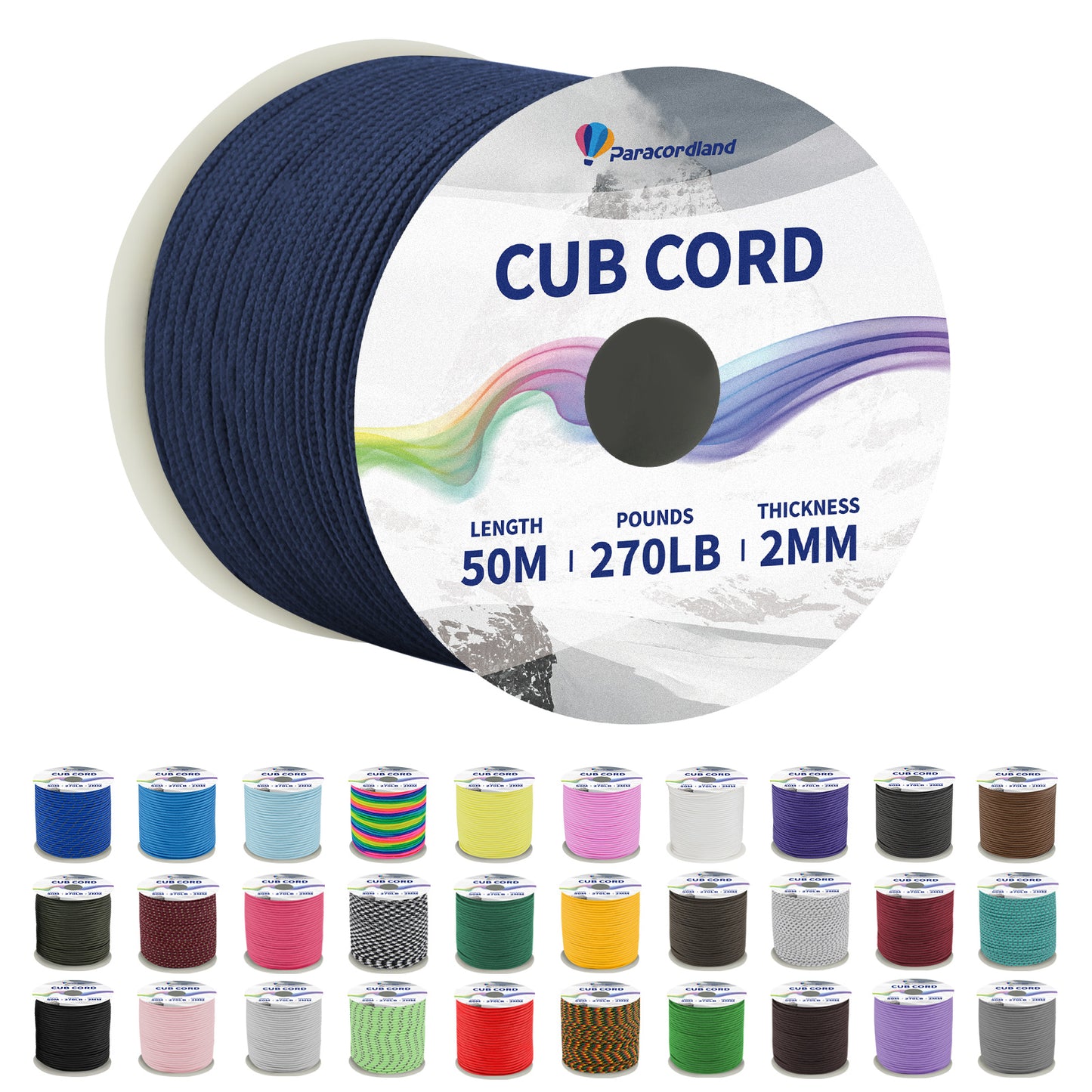 Paracordland-270LB Paracord Rope-50m-Micro 2mm-Utility Cord Thin Braided Best for Military & Camping Survival Chain Bracelet DIY Projects Fishing Lanyards