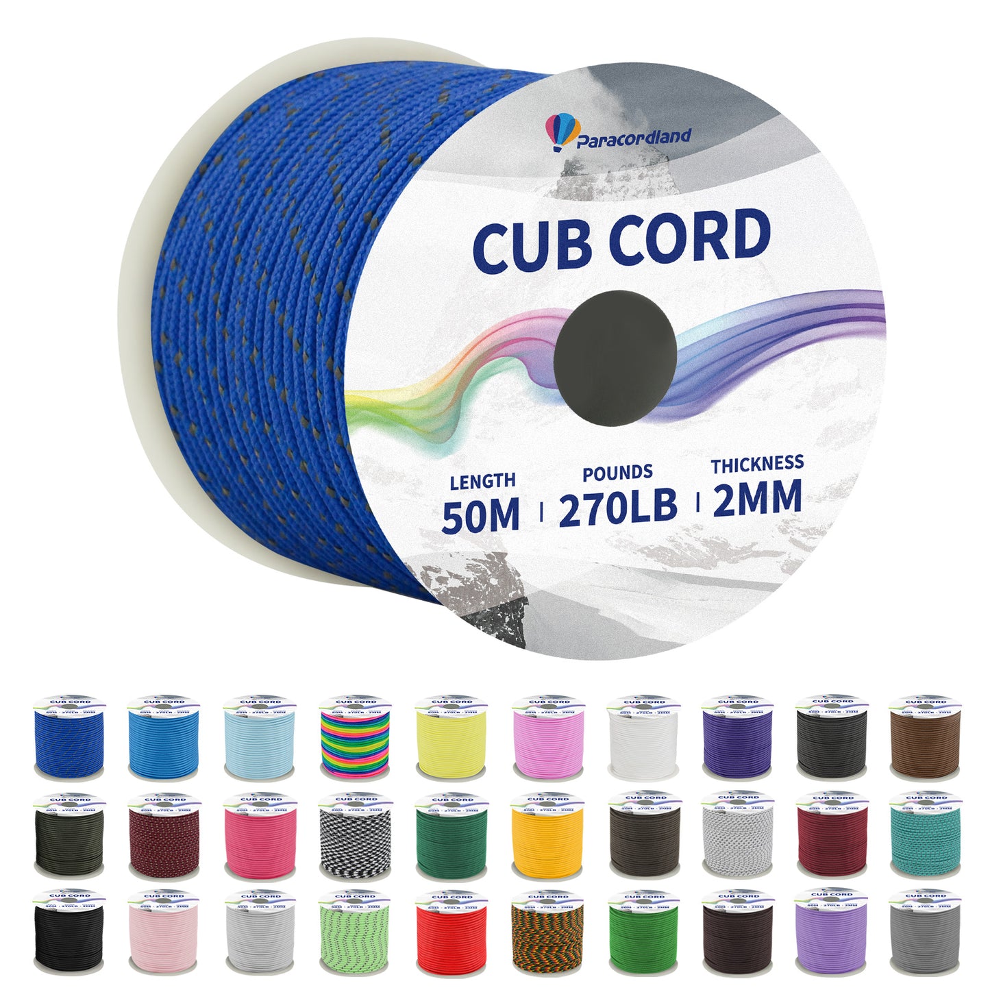 Paracordland-270LB Paracord Rope-50m-Micro 2mm-Utility Cord Thin Braided Best for Military & Camping Survival Chain Bracelet DIY Projects Fishing Lanyards