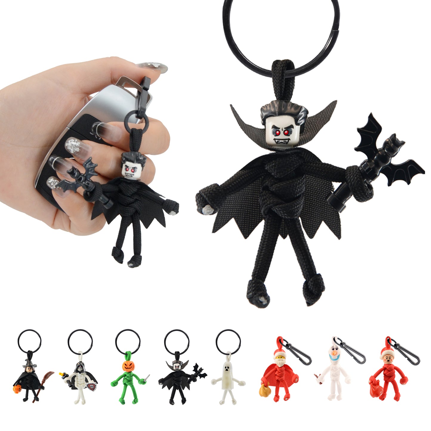 Keychain for Motorcycle, Scooter, Car, Backpack, Spooky Customize Halloween Presents Christmas Keychain Gift, Cute Cartoon Xmas Key Chain with Clip, 3D Santa Claus Snowman Xmas Gift