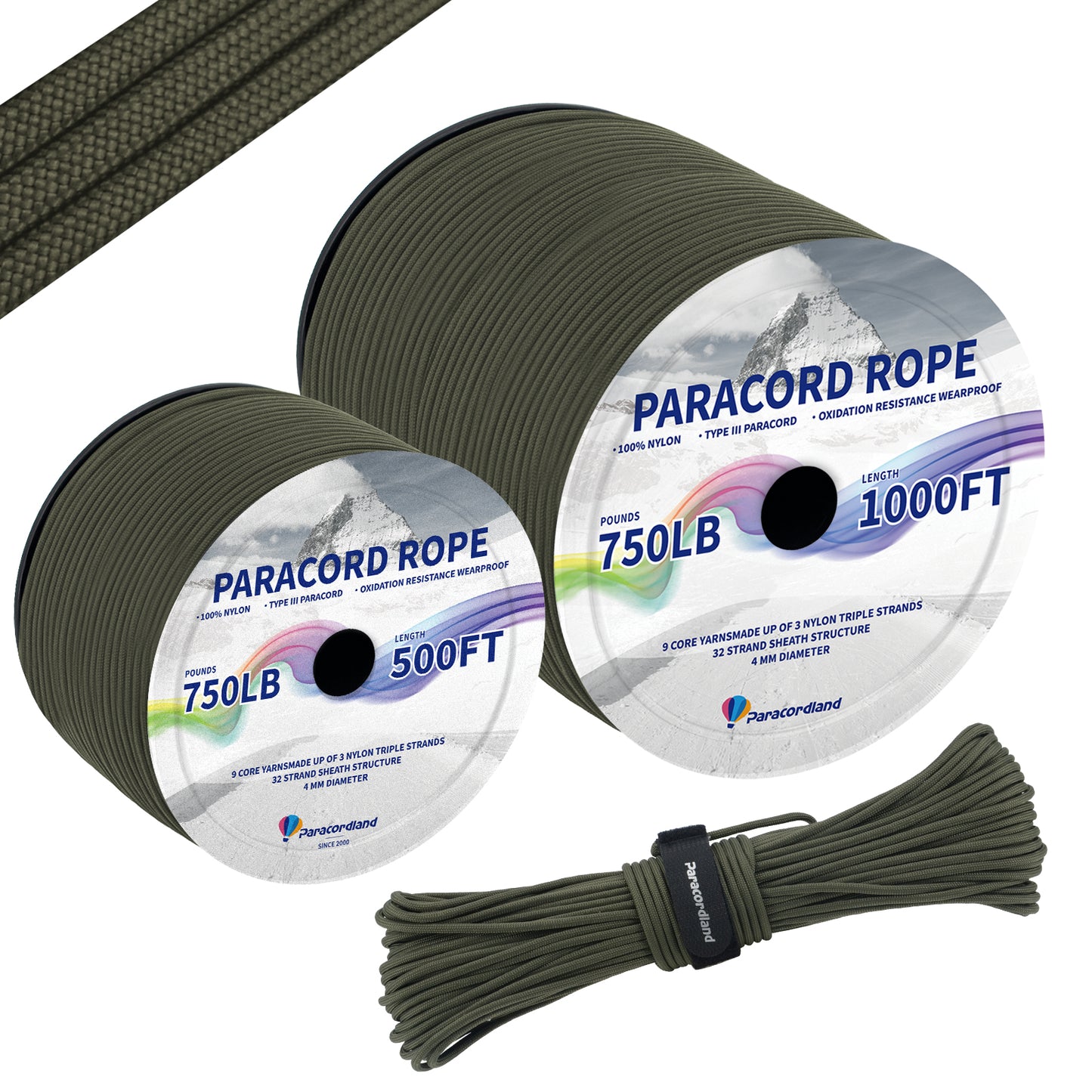 Paracordland-750LB Reflective Rope 4mm – Available in 100ft/500ft/1000ft Lengths – 9-Strand Parachute Cord Spool, Heavy-Duty Survival Rope for Outdoor Gear, Bracelet Making, Camping, Hiking & Fishing