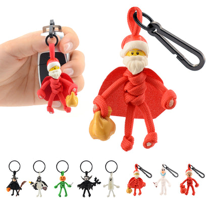 Keychain for Motorcycle, Scooter, Car, Backpack, Spooky Customize Halloween Presents Christmas Keychain Gift, Cute Cartoon Xmas Key Chain with Clip, 3D Santa Claus Snowman Xmas Gift