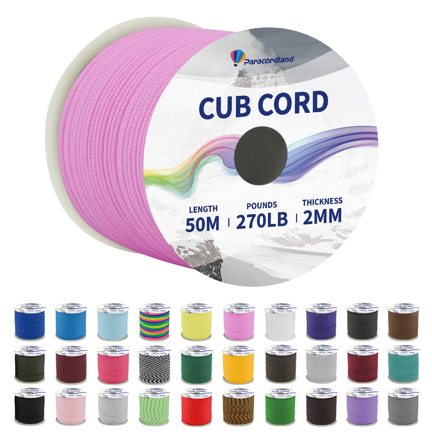 Paracordland-270LB Paracord Rope-50m-Micro 2mm-Utility Cord Thin Braided Best for Military & Camping Survival Chain Bracelet DIY Projects Fishing Lanyards