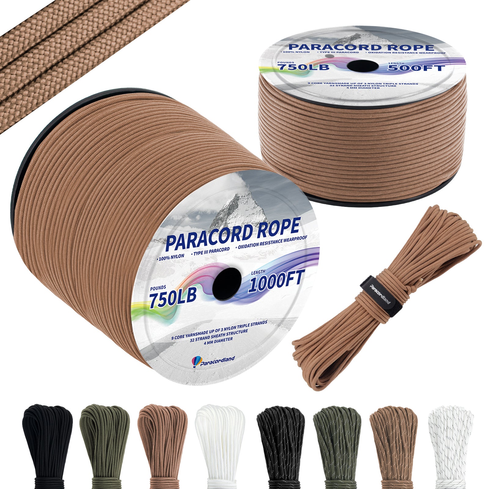 Parabole Rope Paracordland-750LB Reflective Rope 4mm – Available in 100ft/500ft/1000 ...