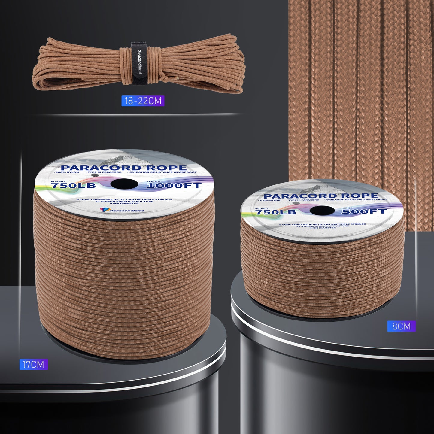 Paracordland-750LB Reflective Rope 4mm – Available in 100ft/500ft/1000ft Lengths – 9-Strand Parachute Cord Spool, Heavy-Duty Survival Rope for Outdoor Gear, Bracelet Making, Camping, Hiking & Fishing